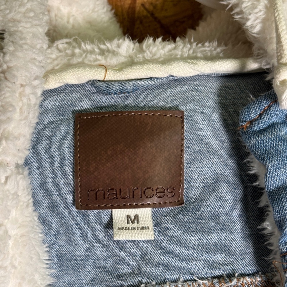 Maurices Cropped Denim Jean Jacket Faux Sherpa Streetwear Hip Hop Layering Top M - Picture 5 of 7